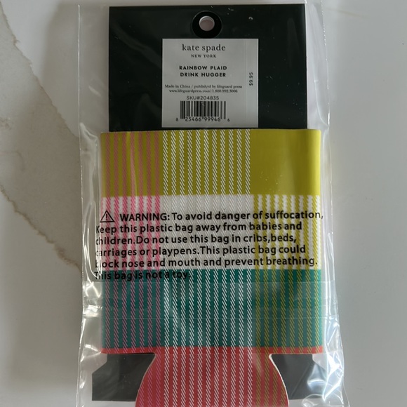Kate Spade cozy for cans.  Fun colorful plaid!  New in original packaging. - Picture 2 of 3